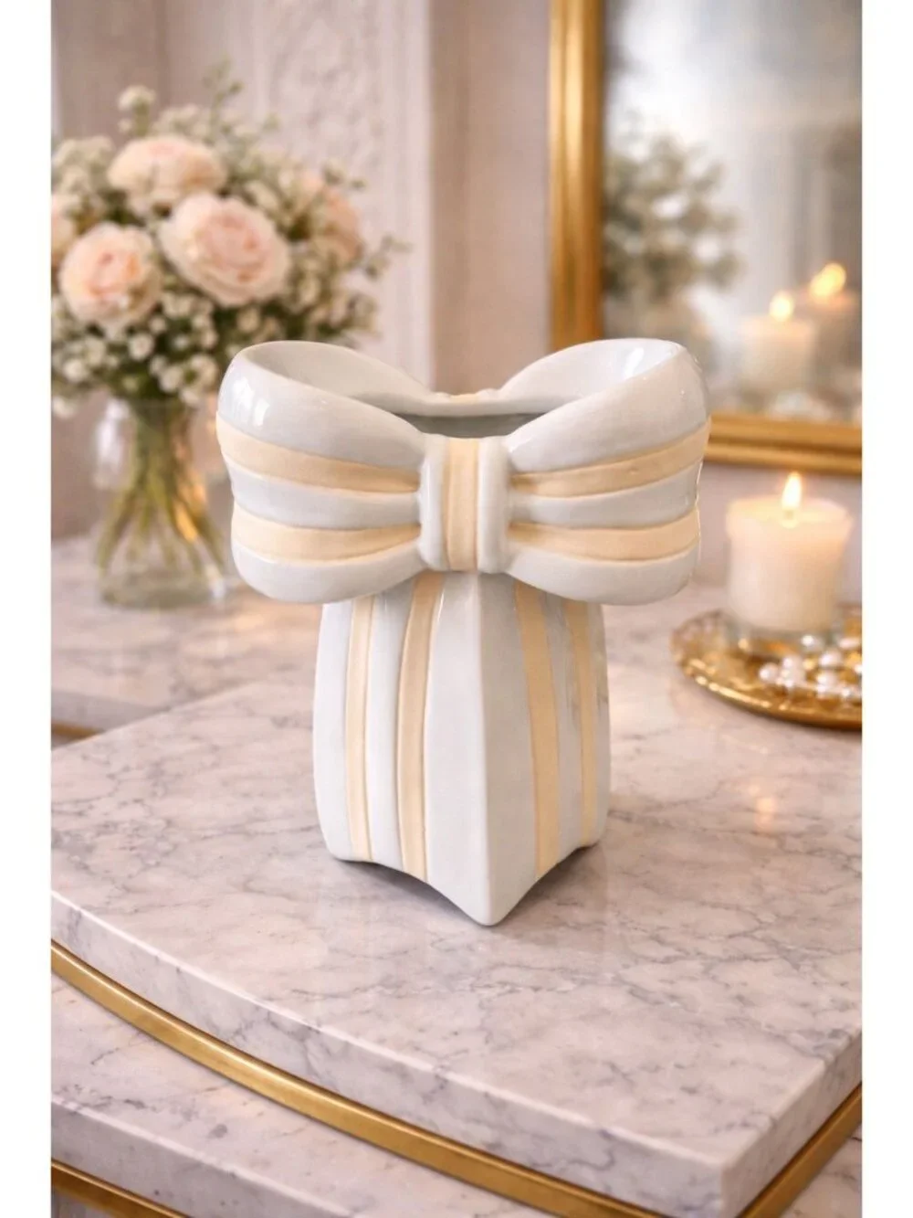 New Yellow & Tan Bow Wedding Decorative Flower Table Vase Room Decor